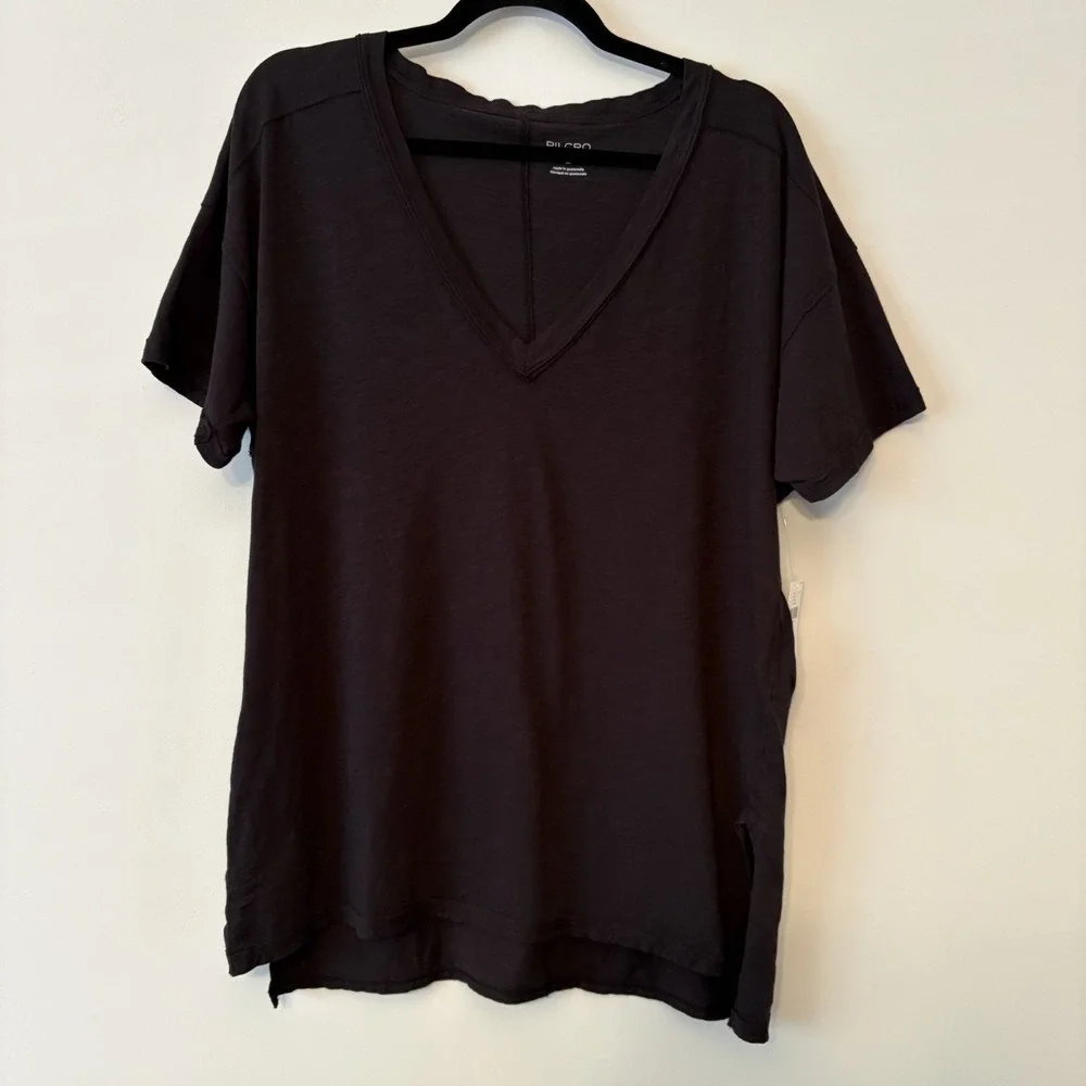 NWT Pilcro 100% Cotton Oversized V Neck Shirt Black Size M Travel Lounge Casual - Picture 1 of 10
